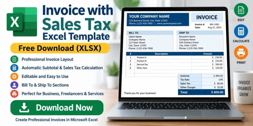 Invoice with Sales Tax Excel Template