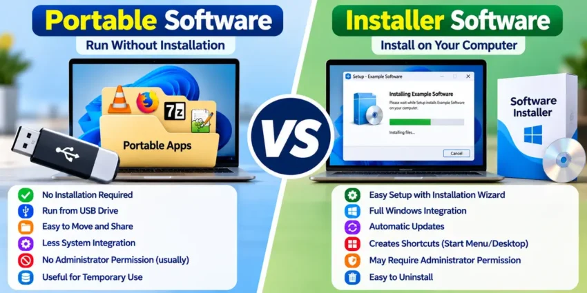 Portable vs Installer Software comparison for Windows 11